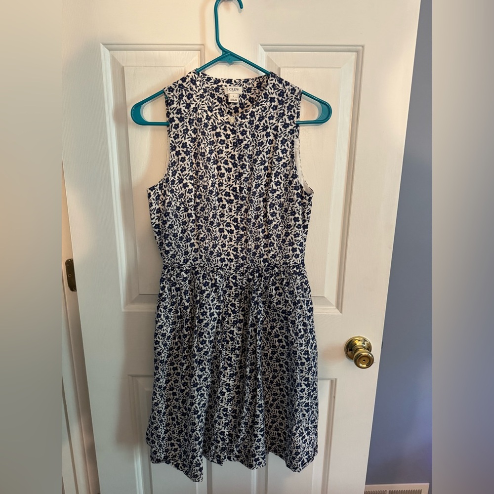 J. Crew Navy Blue and White Floral A-Line Midi Dress
